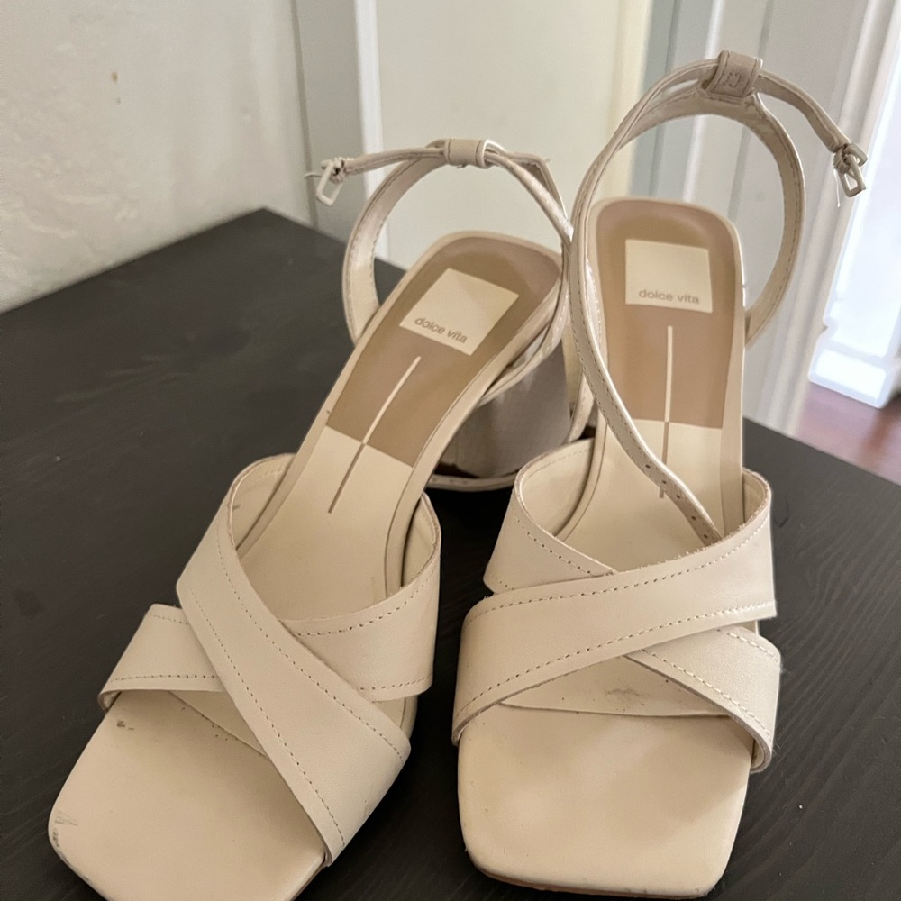 Dolce Vita Cream Heeled Sandals with Sleek Straps